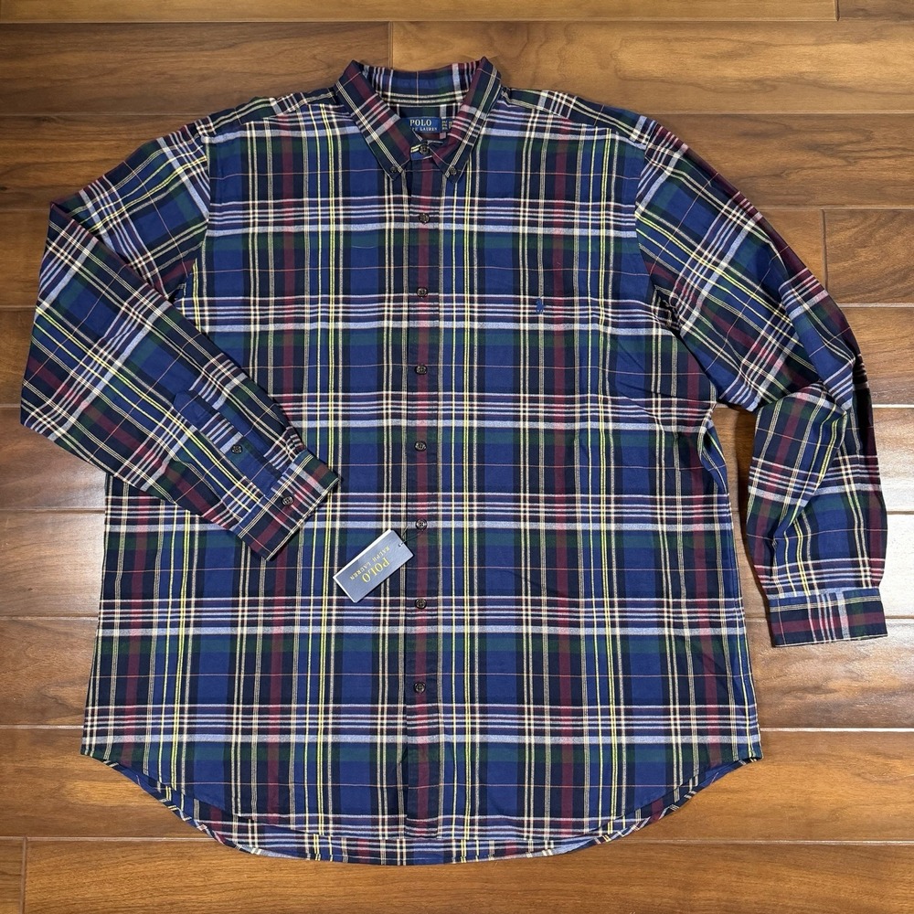 Polo Ralph Lauren Men's Size 2XLT Blue Plaid Classic Oxford Button Up Shirt
